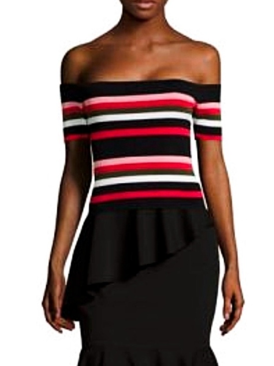 Scripted Sweaters - Scripted Striped Off The Shoulder Sweater Crop Top Medium